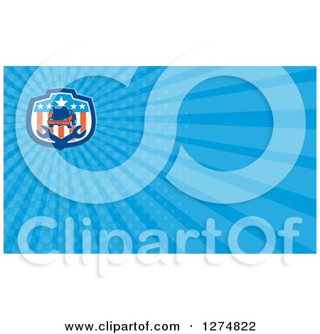 Clipart of a Retro Automotive Car Repair and Blue Rays Business Card Design - Royalty Free Illustration by patrimonio