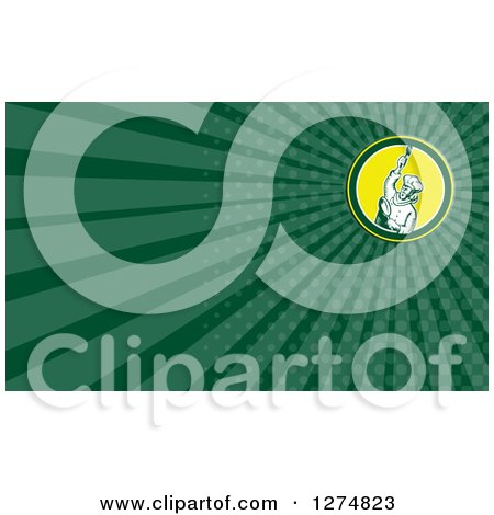 Clipart of a Retro Revolution Chef and Green Rays Business Card Design - Royalty Free Illustration by patrimonio
