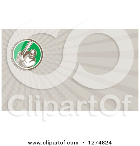 Clipart of a Retro Cricket Batsman and Rays Business Card Design - Royalty Free Illustration by patrimonio