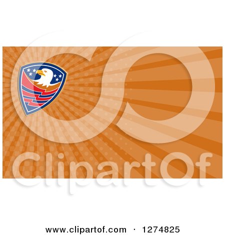 Clipart of an American Bald Eagle and Orange Rays Business Card Design - Royalty Free Illustration by patrimonio