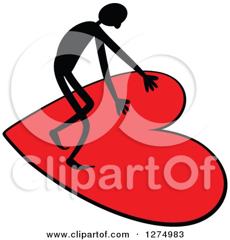Clipart of a Black Stick Man on a Giant Red Heart - Royalty Free Vector Illustration by Prawny