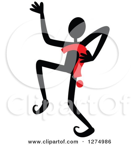 Clipart of a Black Stick Man Dancing with a Red Question Mark - Royalty Free Vector Illustration by Prawny