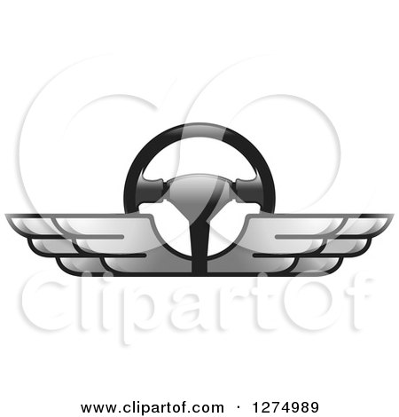 Clipart of a Race Car Steering Wheel with Silver Wings 2 - Royalty Free Vector Illustration by Lal Perera