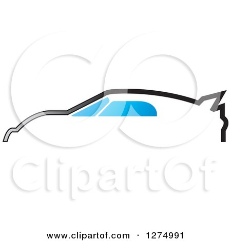 Clipart of a Profiled Sports Car with Blue Windows - Royalty Free Vector Illustration by Lal Perera