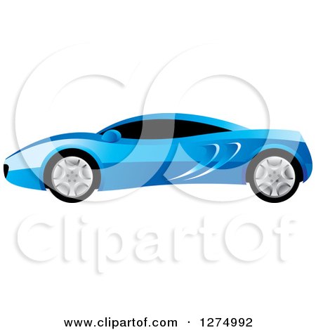 Clipart of a Blue Sports Car with Window Tint - Royalty Free Vector Illustration by Lal Perera