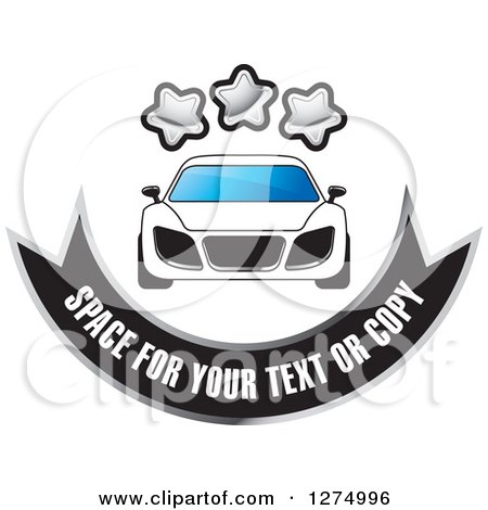 Clipart of a White Sports Car with Stars and a Banner with Sample Text - Royalty Free Vector Illustration by Lal Perera
