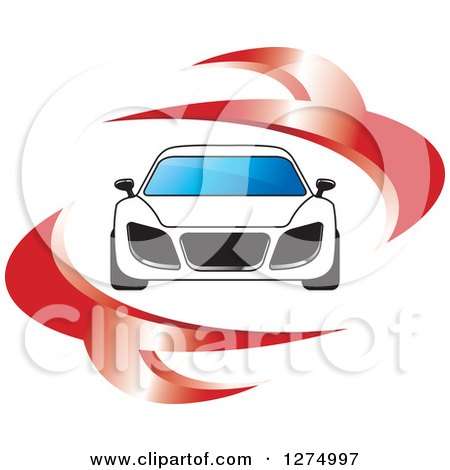 Clipart of a White Sports Car with Red Swooshes - Royalty Free Vector Illustration by Lal Perera