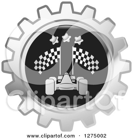 Clipart of a Silver and Black Race Car Gear Icon 2 - Royalty Free Vector Illustration by Lal Perera