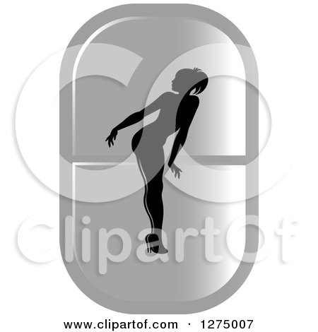 Clipart of a Black Silhouetted Female Fitness Competitor Bending over on a Long Silver Pill - Royalty Free Vector Illustration by Lal Perera