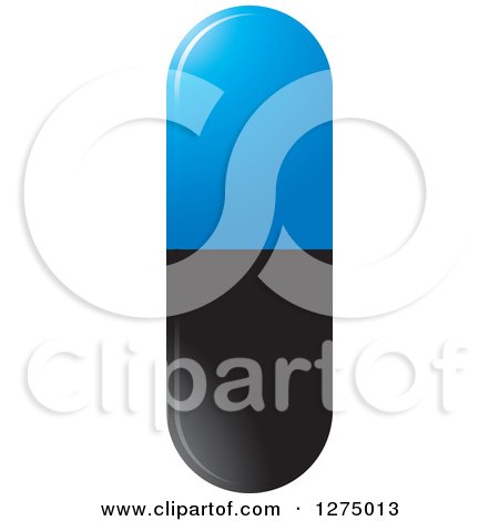 Clipart of a Blue and Black Pill Capsule - Royalty Free Vector Illustration by Lal Perera