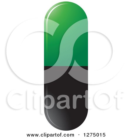 Clipart of a Green and Black Pill Capsule - Royalty Free Vector Illustration by Lal Perera