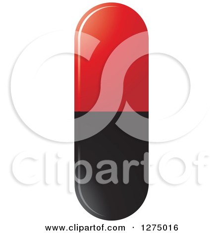 Clipart of a Red and Black Pill Capsule - Royalty Free Vector Illustration by Lal Perera