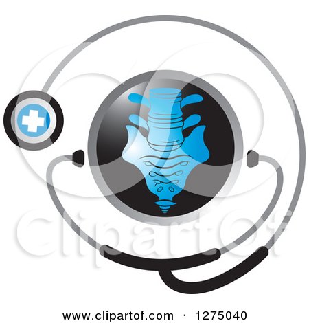 Clipart of a Medical Stethoscope Around a Blue Spine - Royalty Free Vector Illustration by Lal Perera