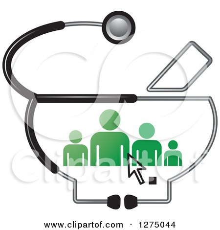 Clipart of a Medical Stethoscope Around a Green Family - Royalty Free Vector Illustration by Lal Perera