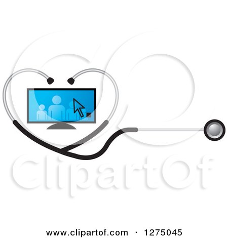 Clipart of a Medical Stethoscope Forming a Heart Around a Blue Family on a Screen - Royalty Free Vector Illustration by Lal Perera