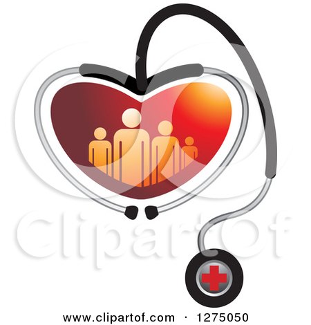 Clipart of a Medical Stethoscope Forming a Heart Around a Red Family - Royalty Free Vector Illustration by Lal Perera