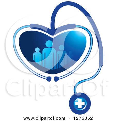 Clipart of a Medical Stethoscope Forming a Heart Around a Blue Family - Royalty Free Vector Illustration by Lal Perera