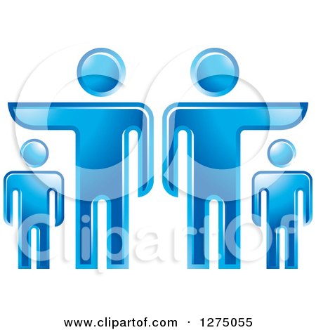 Clipart of Blue Fathers or Bosses Pointing in Opposoite Directions over Smaller Men or Children - Royalty Free Vector Illustration by Lal Perera