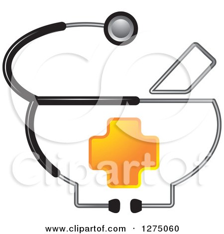 Clipart of a Medical Stethoscope Around a Yellow Cross - Royalty Free Vector Illustration by Lal Perera