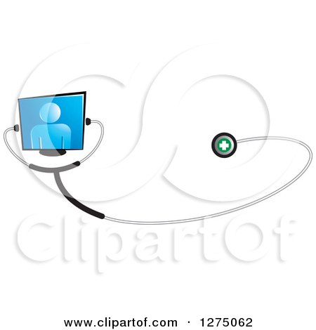 Clipart of a Medical Stethoscope Connected to a Screen with a Blue Person - Royalty Free Vector Illustration by Lal Perera