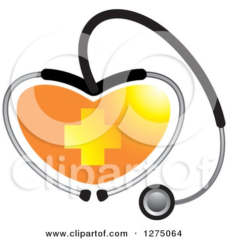 Clipart of a Medical Stethoscope Forming a Heart Around an Orange Cross - Royalty Free Vector Illustration by Lal Perera