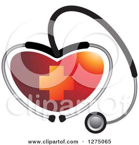 Clipart of a Medical Stethoscope Forming a Heart Around a Red Cross - Royalty Free Vector Illustration by Lal Perera