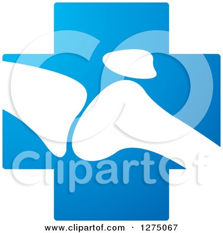 Clipart of a White Silhouetted Joint on a Blue Cross - Royalty Free Vector Illustration by Lal Perera