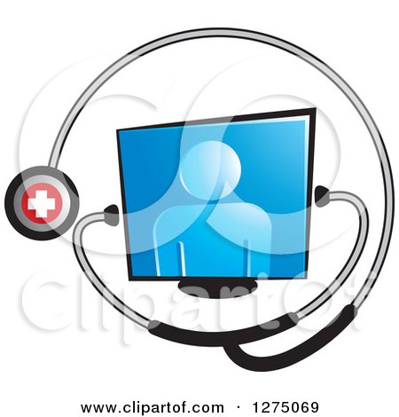Clipart of a Medical Stethoscope Around a Person on a Blue Screen - Royalty Free Vector Illustration by Lal Perera