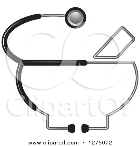 Clipart of a Grayscale Medical Stethoscope in the Shape of a Mortar - Royalty Free Vector Illustration by Lal Perera
