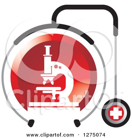 Clipart of a Medical Stethoscope Around a Red Microscope - Royalty Free Vector Illustration by Lal Perera