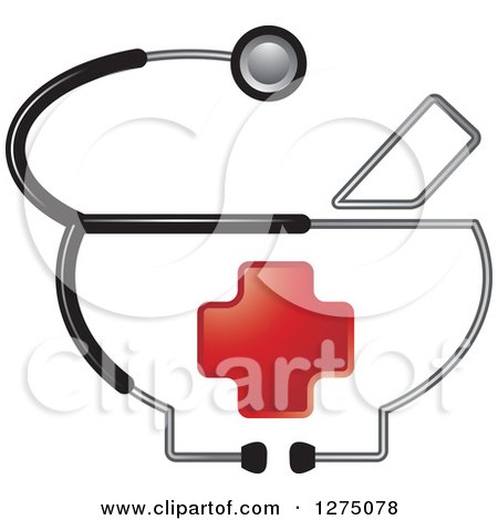 Clipart of a Medical Stethoscope Around a Red Cross - Royalty Free Vector Illustration by Lal Perera