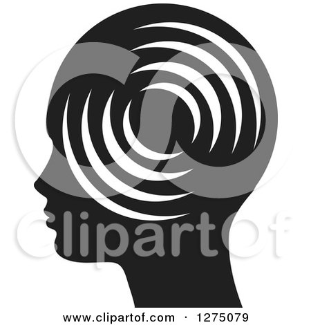 Clipart of a Silhouetted Black and White Head in Profile, with Signals - Royalty Free Vector Illustration by Lal Perera