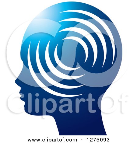 Clipart of a Silhouetted Blue Head in Profile, with Signals - Royalty Free Vector Illustration by Lal Perera