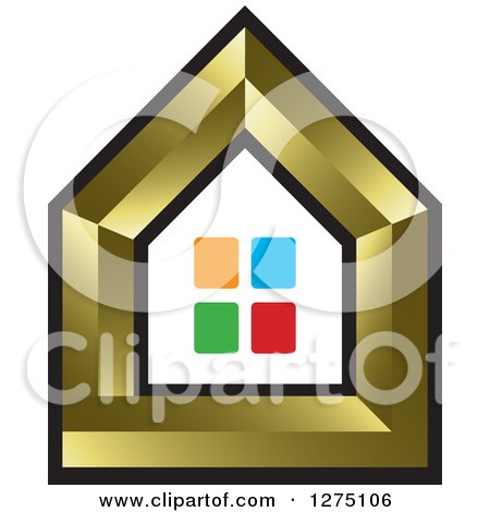 Clipart of a Gold House with Colorful Windows - Royalty Free Vector Illustration by Lal Perera
