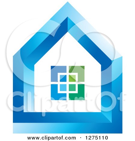 Clipart of a Blue and Green House - Royalty Free Vector Illustration by Lal Perera