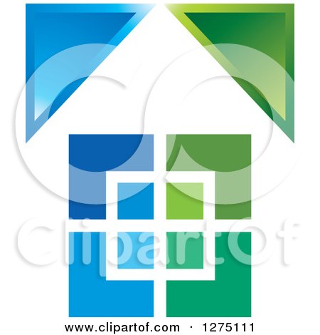 Clipart of a Blue and Green House 2 - Royalty Free Vector Illustration by Lal Perera