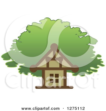 Clipart of a House and Tree Canopy - Royalty Free Vector Illustration by Lal Perera