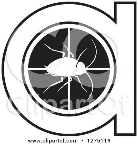 Clipart of a Black and White White Silhouetted Cockroach Letter a - Royalty Free Vector Illustration by Lal Perera