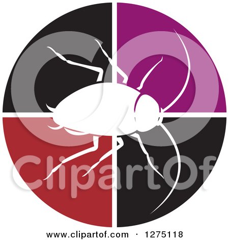 Clipart of a White Silhouetted Cockroach on a Black and Green Circle - Royalty Free Vector Illustration by Lal Perera
