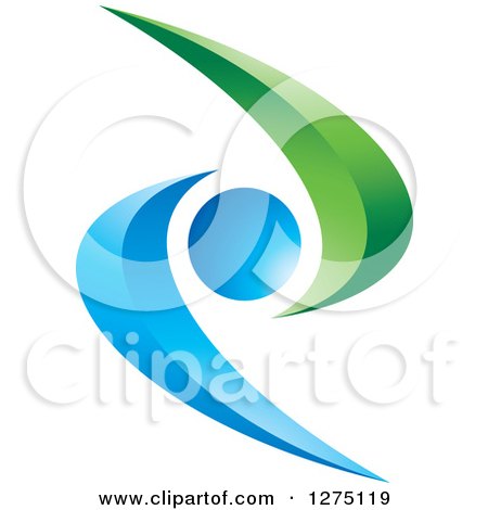 Clipart of a 3d Blue and Green Abstract Propeller Design - Royalty Free Vector Illustration by Lal Perera