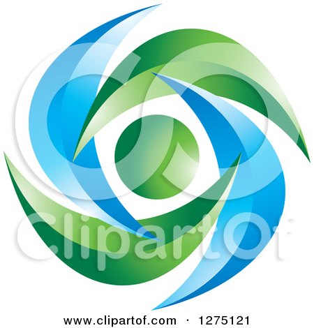 Clipart of a 3d Blue and Green Propeller Design - Royalty Free Vector Illustration by Lal Perera