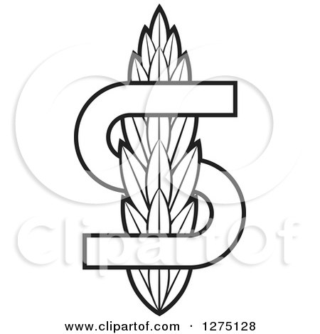 Clipart of a Black and White Letter S and Wheat - Royalty Free Vector Illustration by Lal Perera