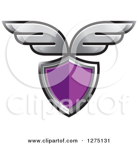 Clipart of a Purple Shield with Silver Wings - Royalty Free Vector Illustration by Lal Perera