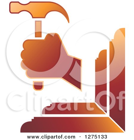 Clipart of a Gradient Brown Hammer and Wood - Royalty Free Vector Illustration by Lal Perera