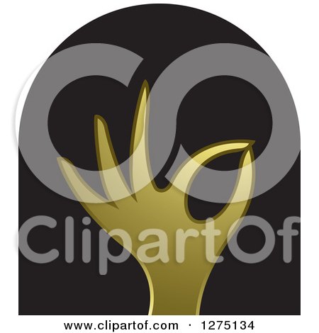 Clipart of a Gold Hand Gesturing Ok in a Black Arch - Royalty Free Vector Illustration by Lal Perera