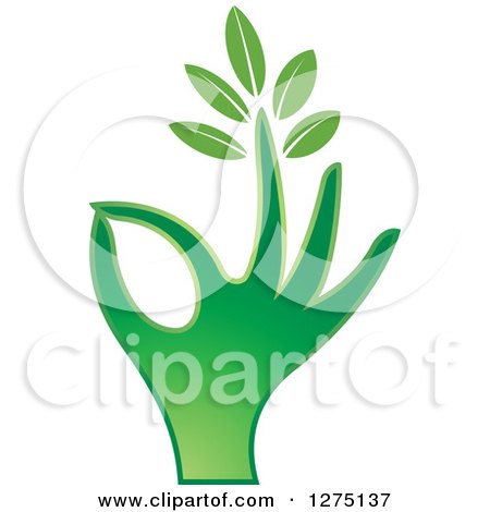 Clipart of a Green Hand Gesturing Ok with a Leafy Finger - Royalty Free Vector Illustration by Lal Perera