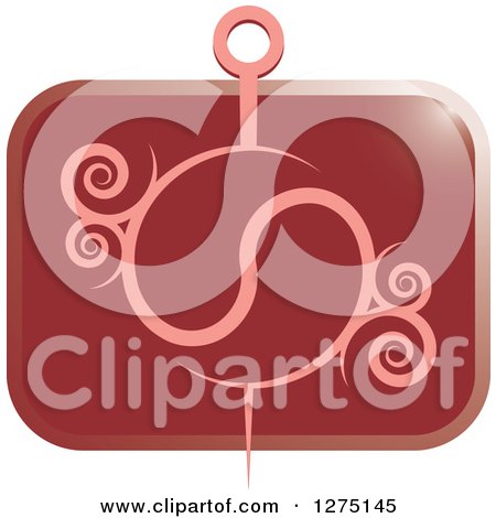 Clipart of a Pink Needle with Swirls on a Rectangle Red Icon - Royalty Free Vector Illustration by Lal Perera