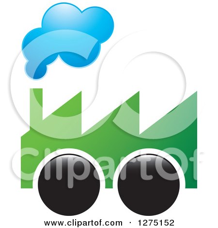 Clipart of a Green Smoking Factory on Wheels - Royalty Free Vector Illustration by Lal Perera