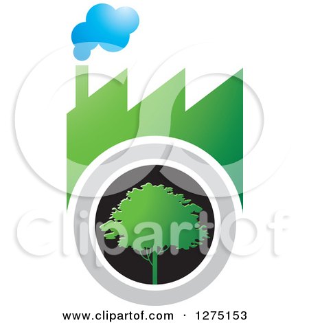 Clipart of a Green Smoking Factory and a Tree - Royalty Free Vector Illustration by Lal Perera