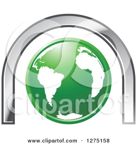 Clipart of a Green and White Earth Under a Silver Arch - Royalty Free Vector Illustration by Lal Perera